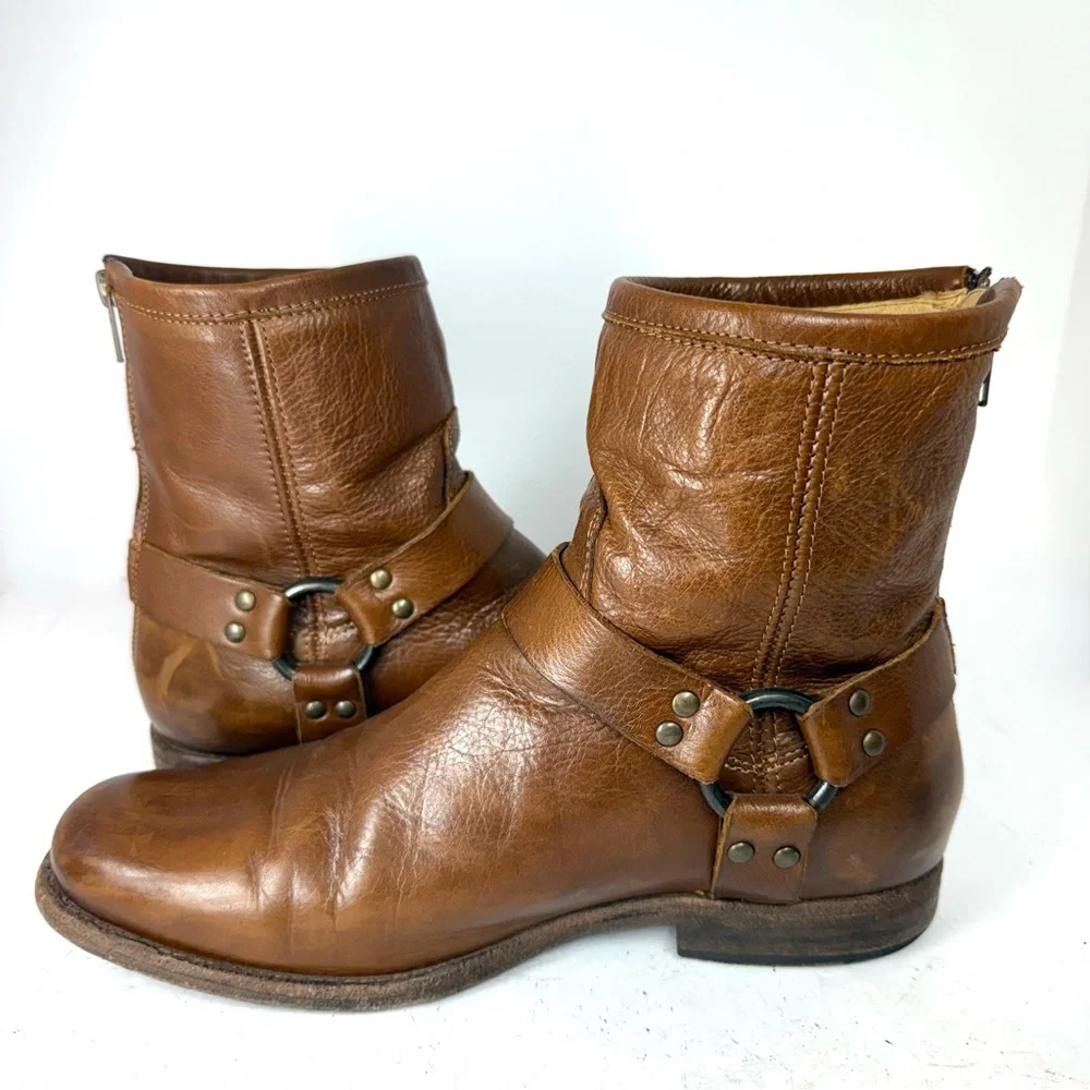 Frye Women’s Phillip Harness Brown Leather Boots Size 10